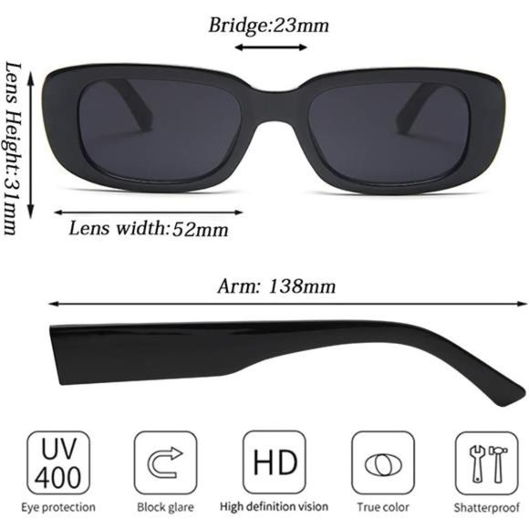 4 Pieces Women's Retro Vintage Sunglasses Small Square Rectangle 90s Glasses - Picture 7 of 7